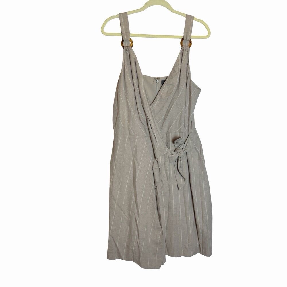 The Limited Dress Womens Size 16 Tan Wide Pinstripe Wrap Dress Tortoise Shell